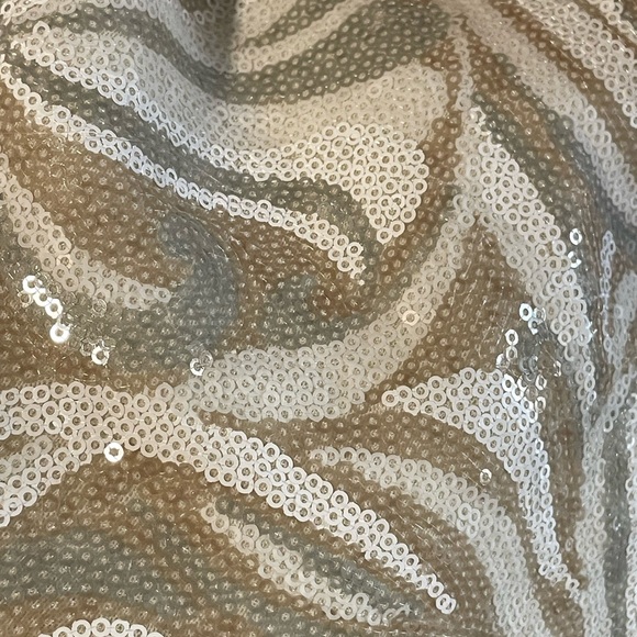 Cache Cream Chiffon Pleated Tie Neck Mini Party Dress with Sequins Print Skirt - Picture 7 of 8